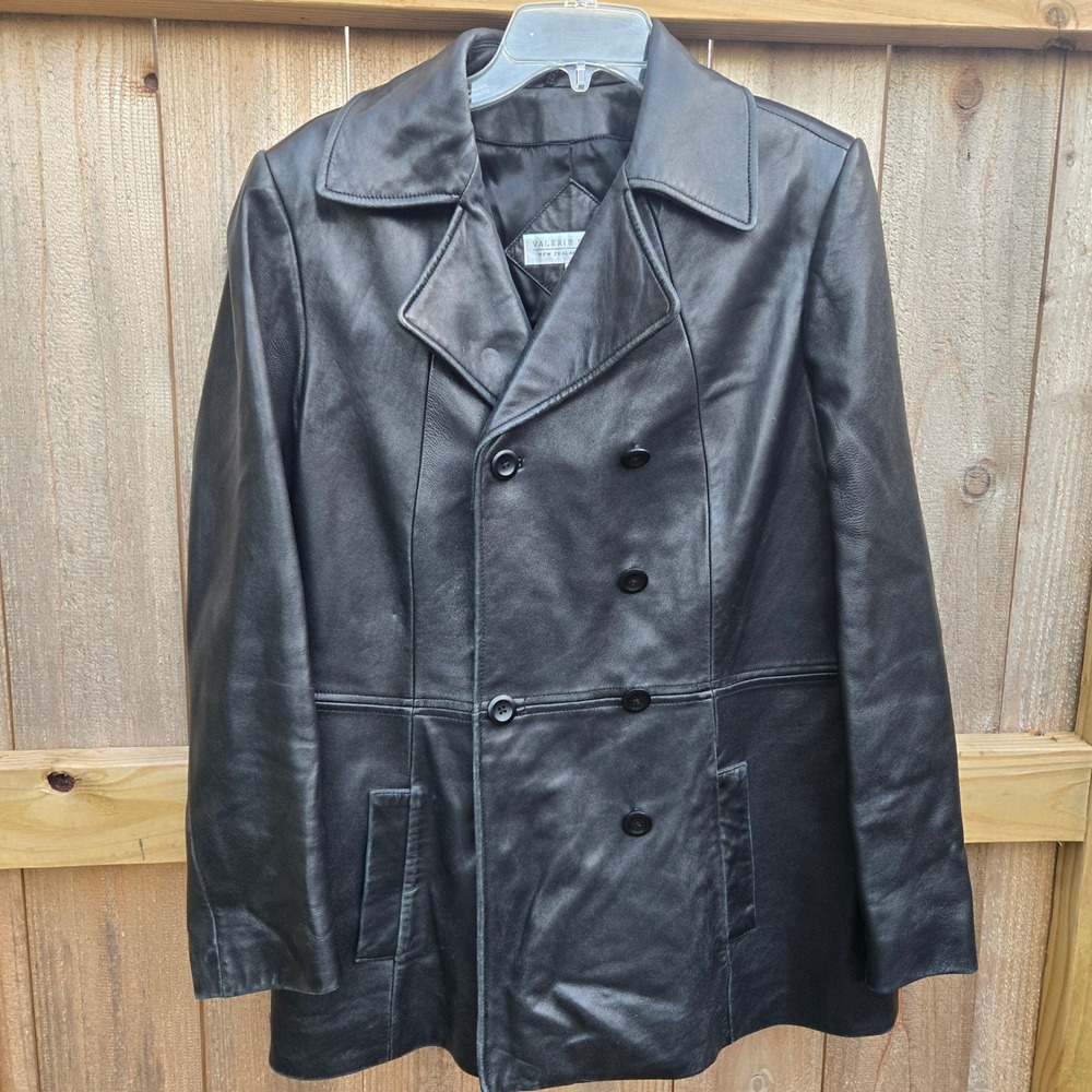 Vintage Valerie Stevens Black Lambskin Leather Peacoat Jacket Womens M Y2K 90's